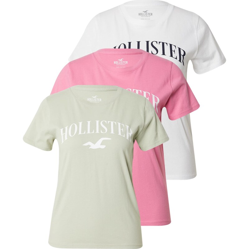 HOLLISTER Tričko pastelově zelená světle růžová černá bílá