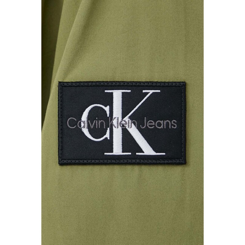 Bunda Calvin Klein Jeans pánská, zelená barva, přechodná, oversize