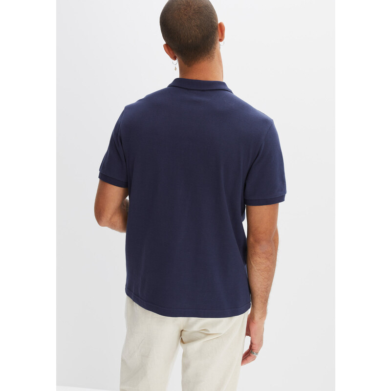 bonprix Polo tričko z bavlny, Slim Fit, krátký rukáv Modrá