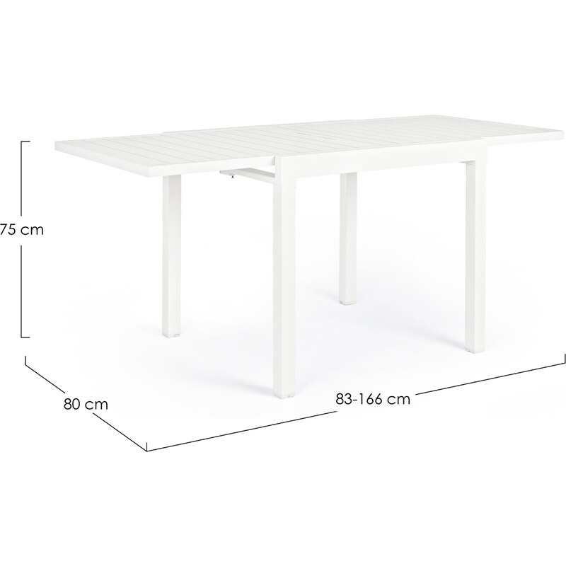 Bílý hliníkový zahradní rozkládací jídelní stůl Bizzotto Pelagius II. 83/166 x 80 cm