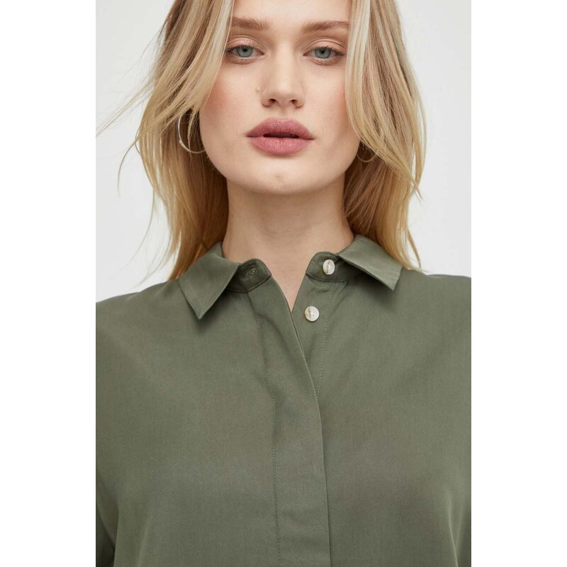 Košile Samsoe Samsoe MINA dámská, zelená barva, regular, s klasickým límcem, F21200143