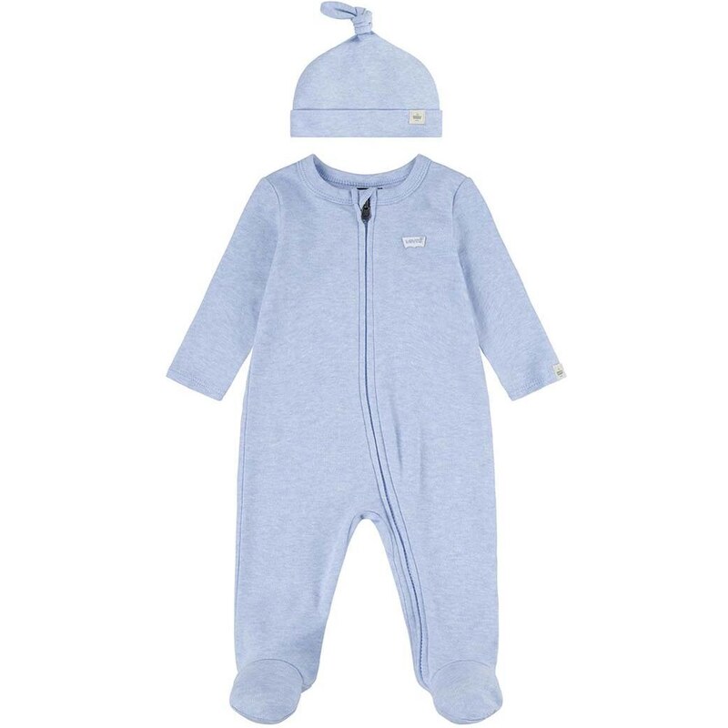 Dětský bavlněný overal Levi's LVN FOOTED COVERALL & HAT SET