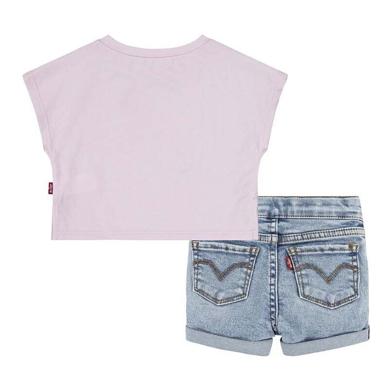 Kojenecká sada Levi's LVG FLORAL DOLMAN TEE & SHORT růžová barva