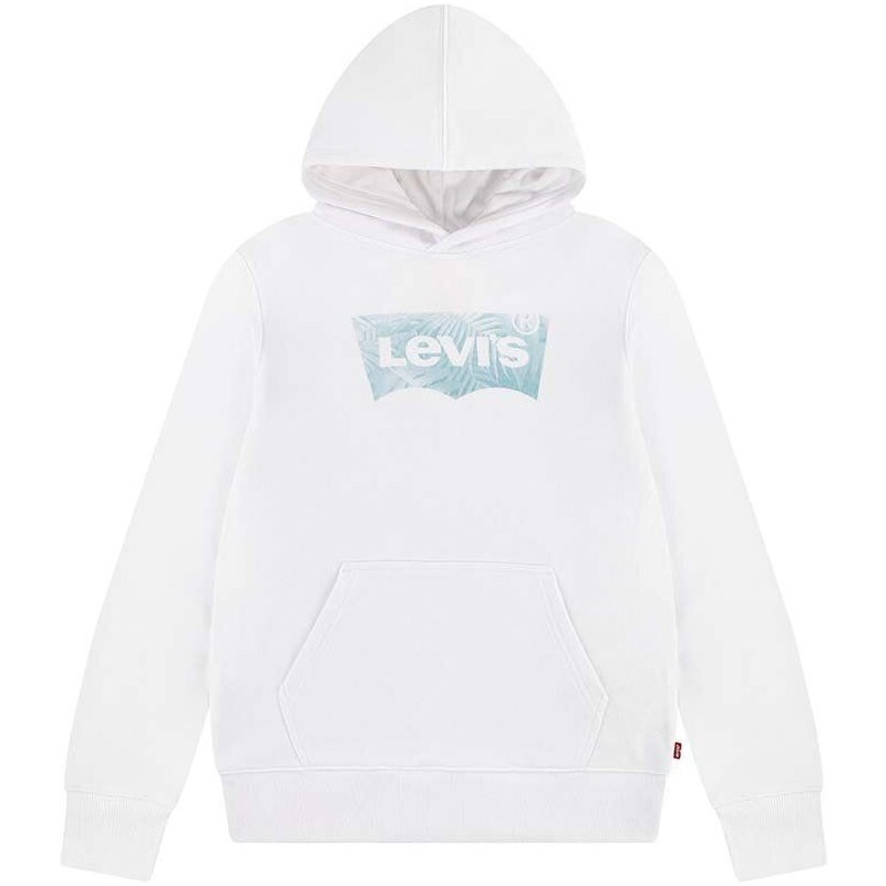 Dětská mikina Levi's LVB PALM BATWING FILL HOODIE bílá barva, s kapucí, s potiskem