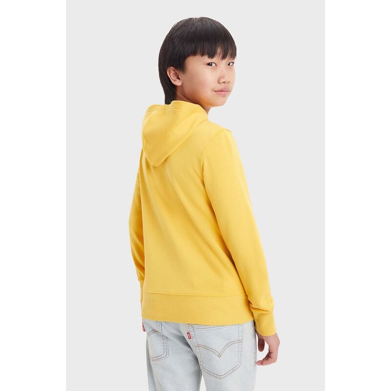 Dětská mikina Levi's LVB MINI BATWING PULL OVER HOO žlutá barva, s kapucí, hladká