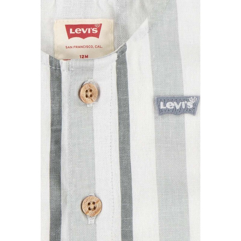 Dětské dupačky ze směsi lnu Levi's LVB STRIPE ROMPER & BUCKET HAT