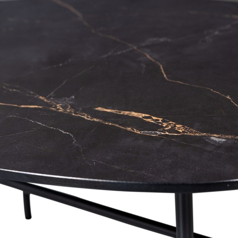 Hoorns Černý konferenční stolek Vayen 80 x 60 cm s mramorovým dekorem