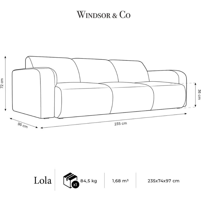 Růžová sametová třímístná pohovka Windsor & Co Lola 235 cm