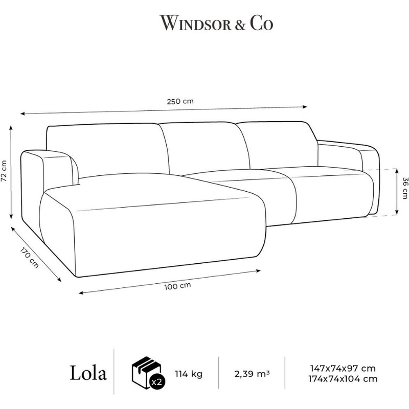 Světle šedá sametová rohová pohovka Windsor & Co Lola 250 cm, levá
