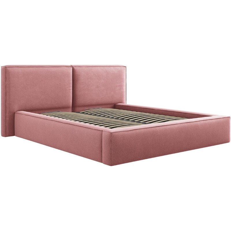 Růžová čalouněná dvoulůžková postel MICADONI Jodie 200 x 200 cm