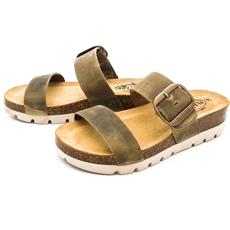Dámské kožené pantofle 353004 APURE KAKI Plakton khaki