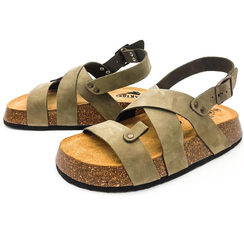 Dámské kožené sandálky 636128 NOBUCK 2 KAKI Plakton Khaki