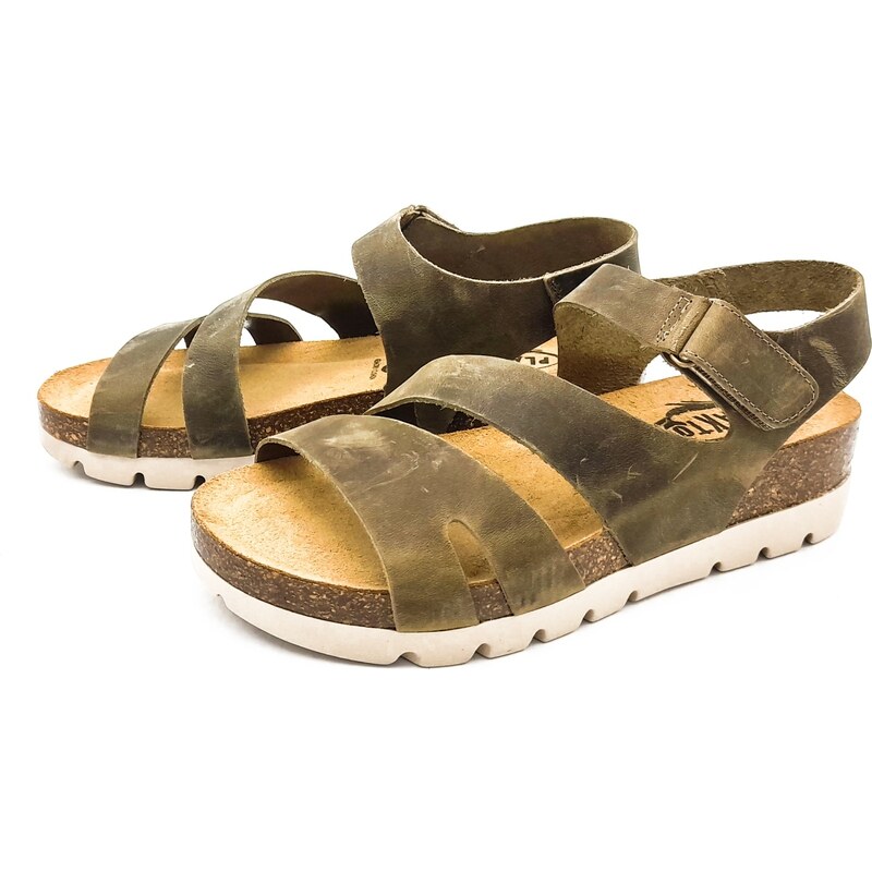 Dámské kožené sandálky 355890 APURE KAKI Plakton khaki