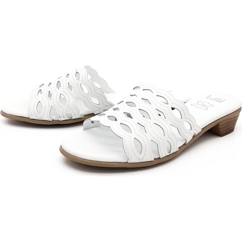 Dámské kožené pantofle 066-1625 bílá WILD