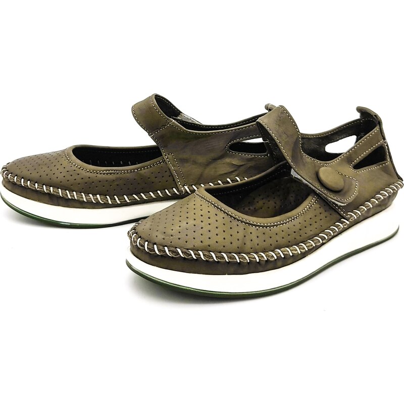 Dámské kožené baleríny 128-02519 Klop khaki