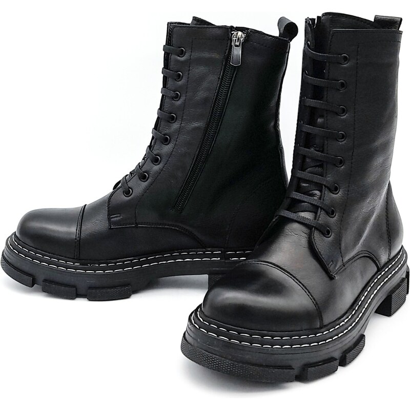 Dámská kožená vysoká obuv 138-9802/B2 WILD černá