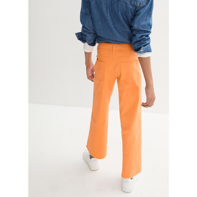 bonprix Dívčí keprové kalhoty se širokými nohavicemi Oranžová