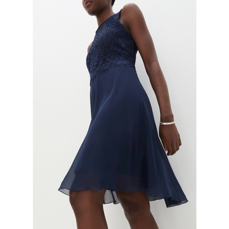 bonprix Šifónové šaty s krajkou Modrá