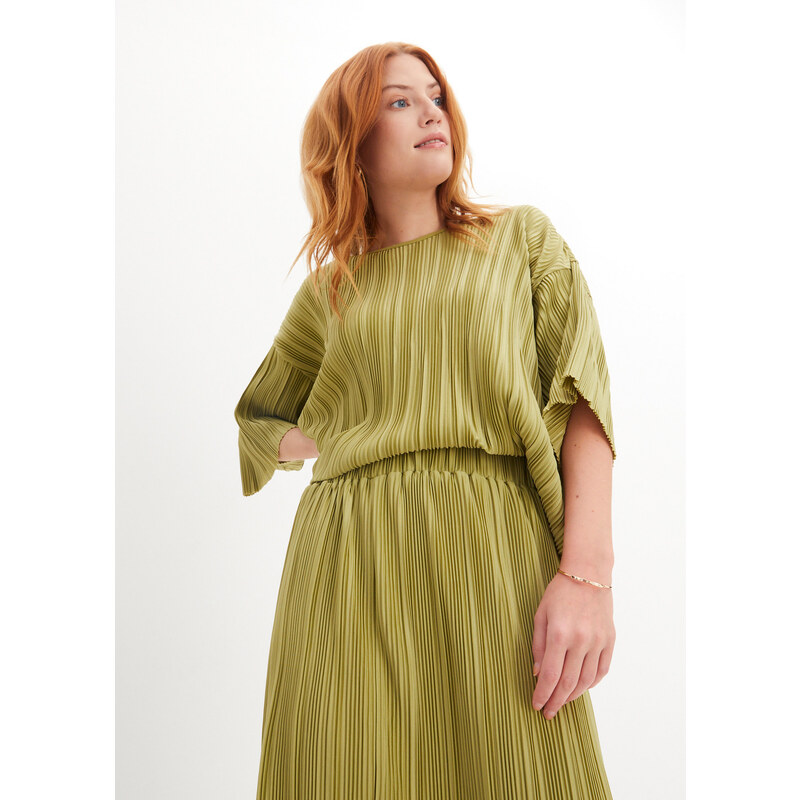 bonprix Žerzejová midi sukně ze strukturovaného žerzeje Zelená