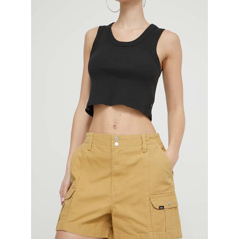 Džínové šortky Vans dámské, hnědá barva, hladké, high waist