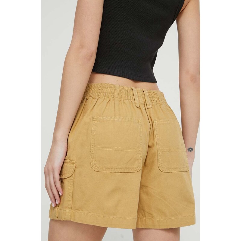 Džínové šortky Vans dámské, hnědá barva, hladké, high waist