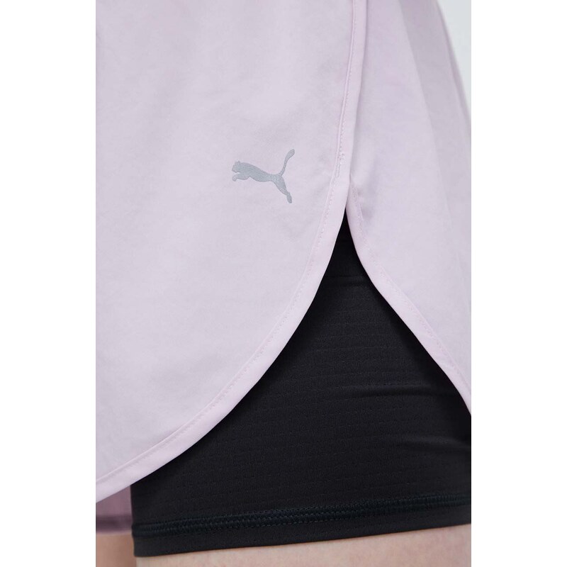 Běžecké šortky Puma STUDIO YOGINI LITE fialová barva, medium waist, 523181