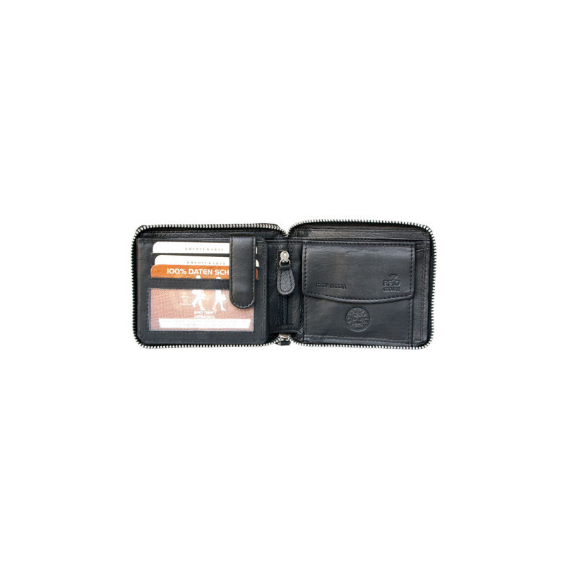 Kožená peněženka černá dokola na kovový zip FLW