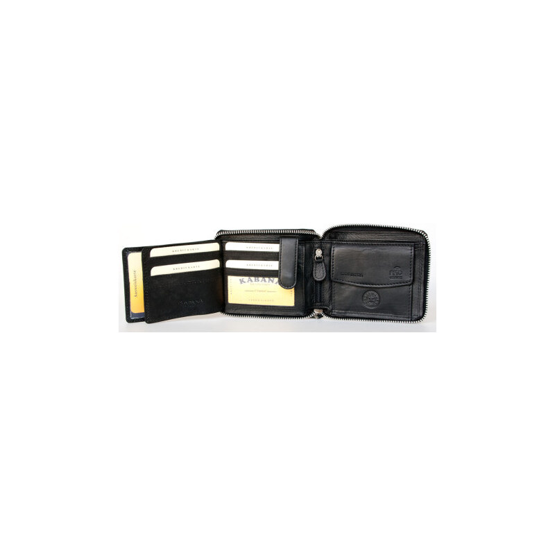 Kožená peněženka černá dokola na kovový zip FLW