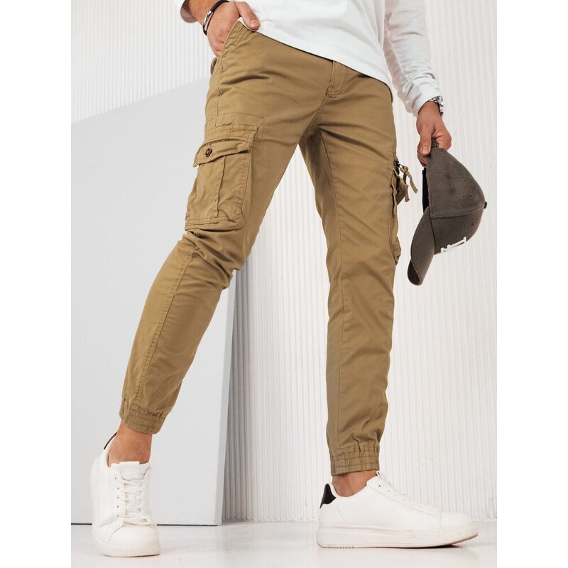 Dstreet Moderní kapsáčové kamelové jogger kalhoty