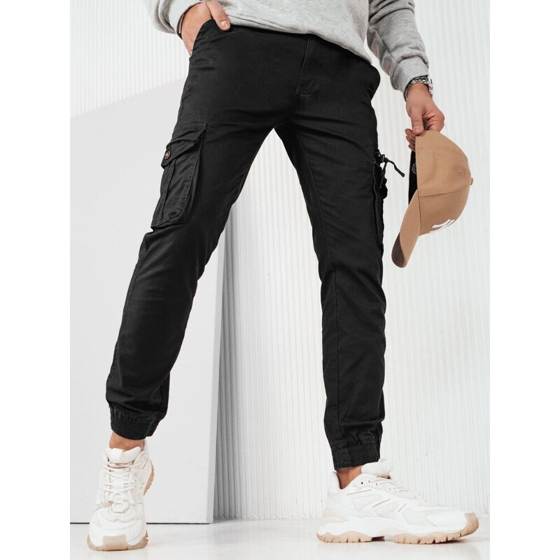 Dstreet Moderní kapsáčové černé jogger kalhoty