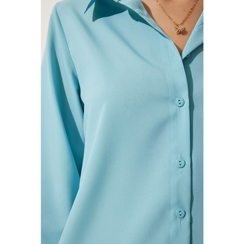 Happiness İstanbul Women's Turquoise Soft Textured Basic Shirt