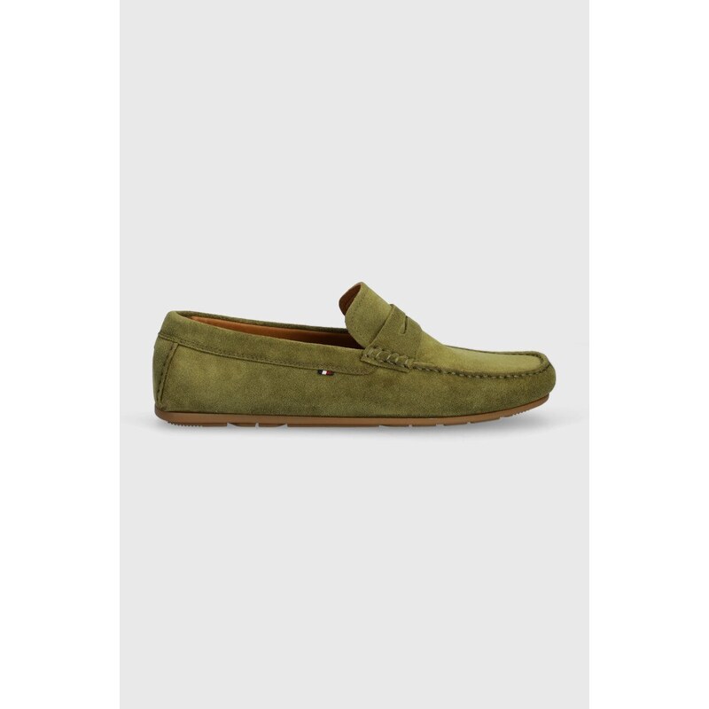 Semišové mokasíny Tommy Hilfiger CASUAL SUEDE DRIVER pánské, zelená barva, FM0FM04998