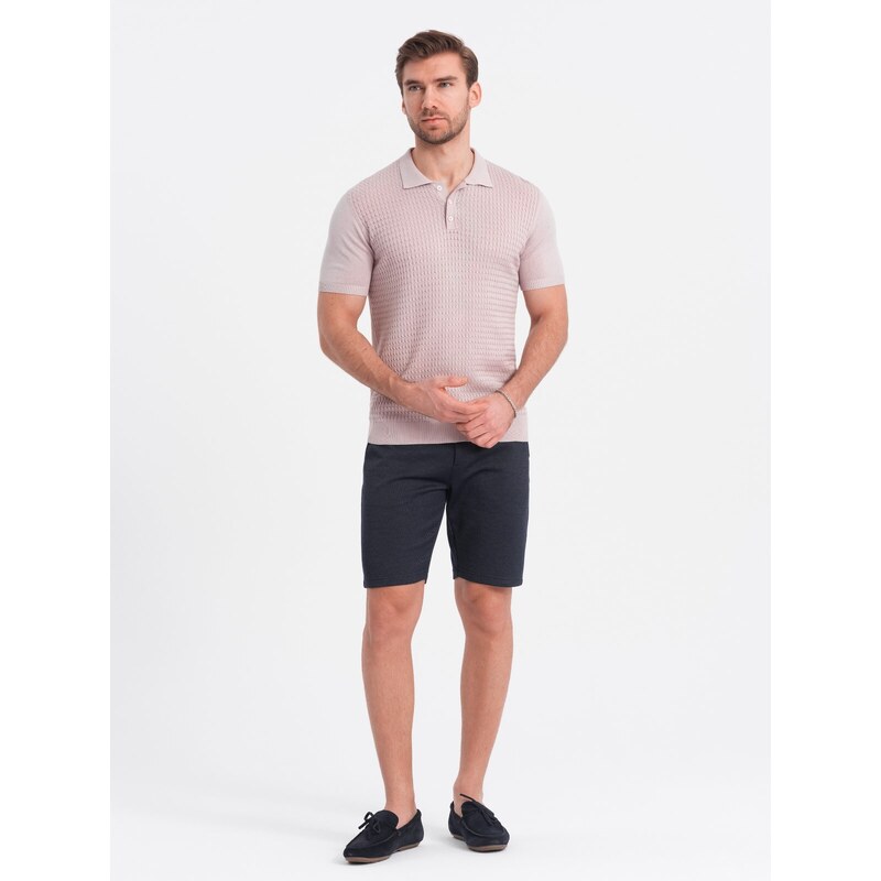 Ombre Men's structured knit shorts with chino pockets - navy blue
