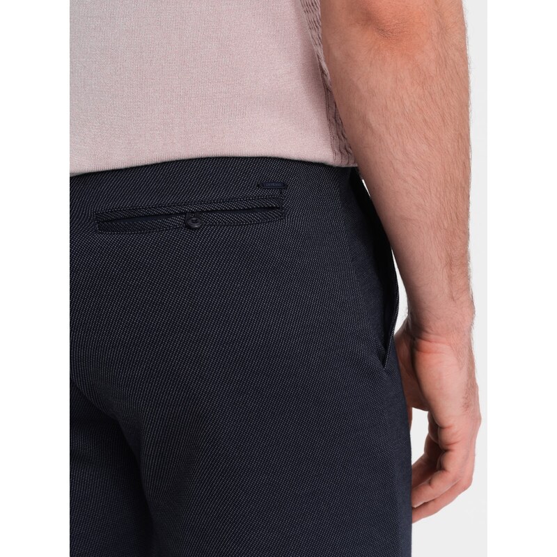 Ombre Men's structured knit shorts with chino pockets - navy blue