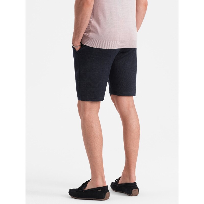 Ombre Men's structured knit shorts with chino pockets - navy blue