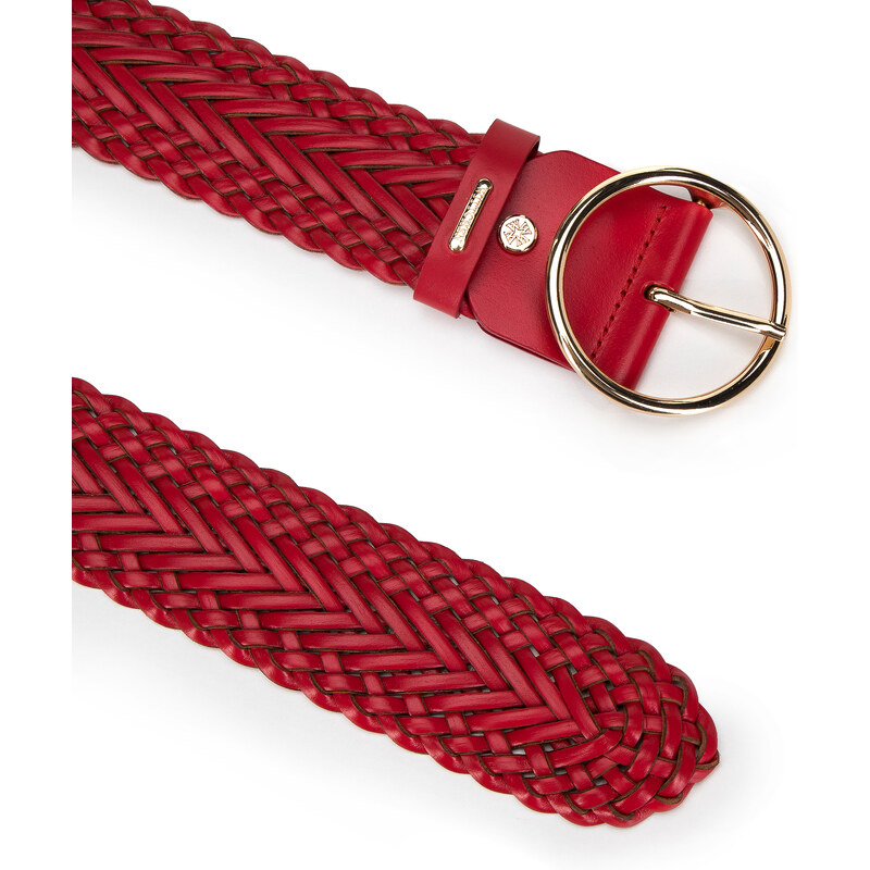 Dámský pletený kožený pásek s kulatou sponou Wittchen, červená, přírodní kůže