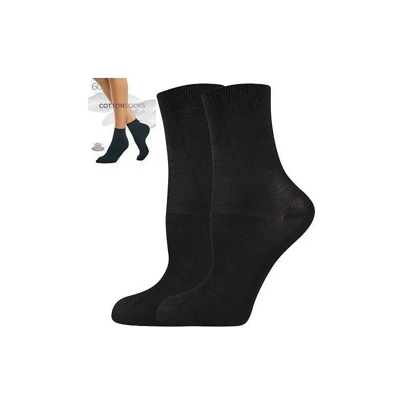 COTTON socks 60 DEN punčochové ponožky Lady B - 6 párů černá 35-38