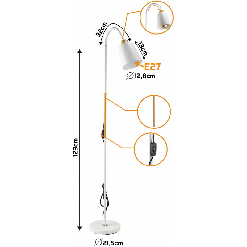 BERGE LED stojací lampa 1xE27 150cm bílá