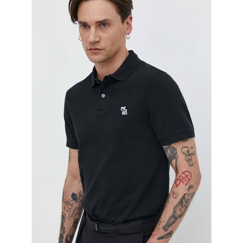 Polo tričko Abercrombie & Fitch černá barva, s aplikací