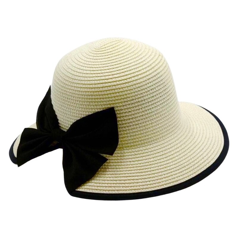 Marone Dámský letní klobouk Cloche - zkrácená krempa vzadu a černá mašle