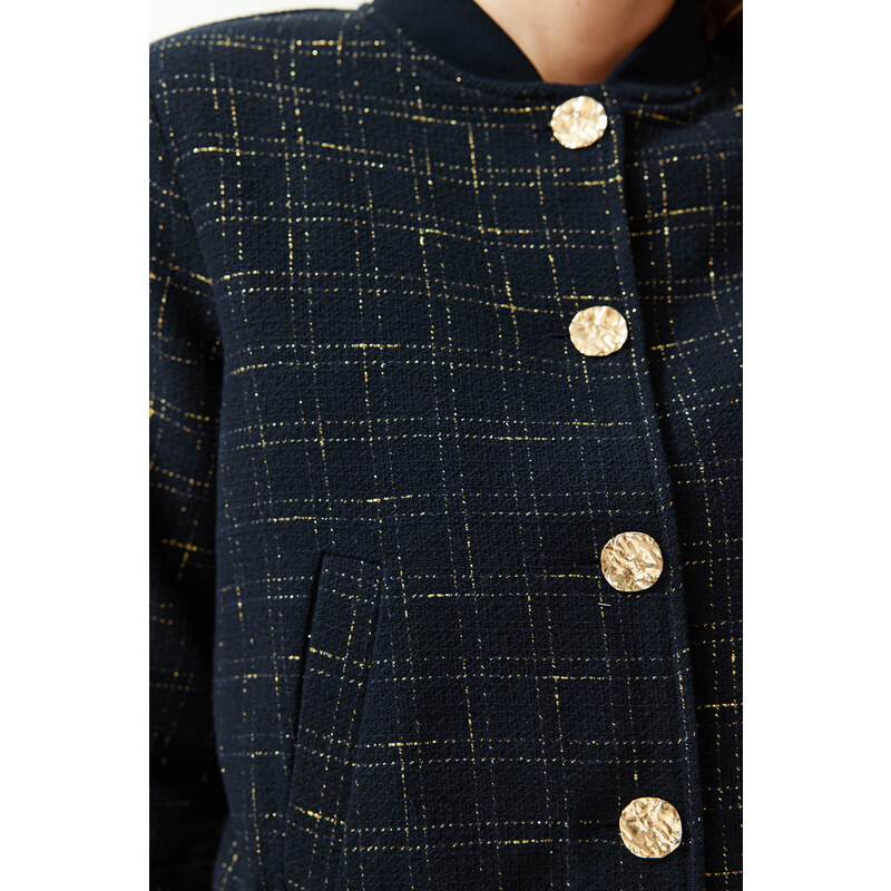 Trendyol Navy Blue Tweed Jacket Coat