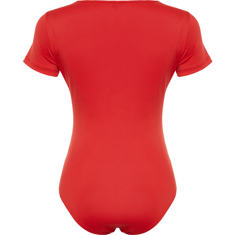 Trendyol Red Short Sleeve Elastic Snap Knitted Bodysuit