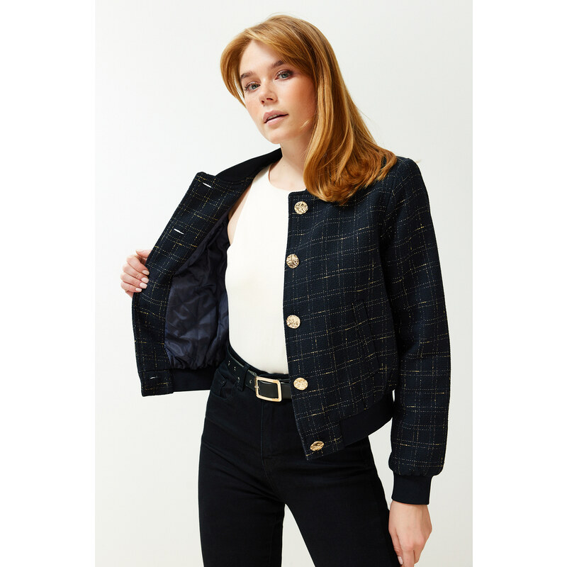 Trendyol Navy Blue Tweed Jacket Coat