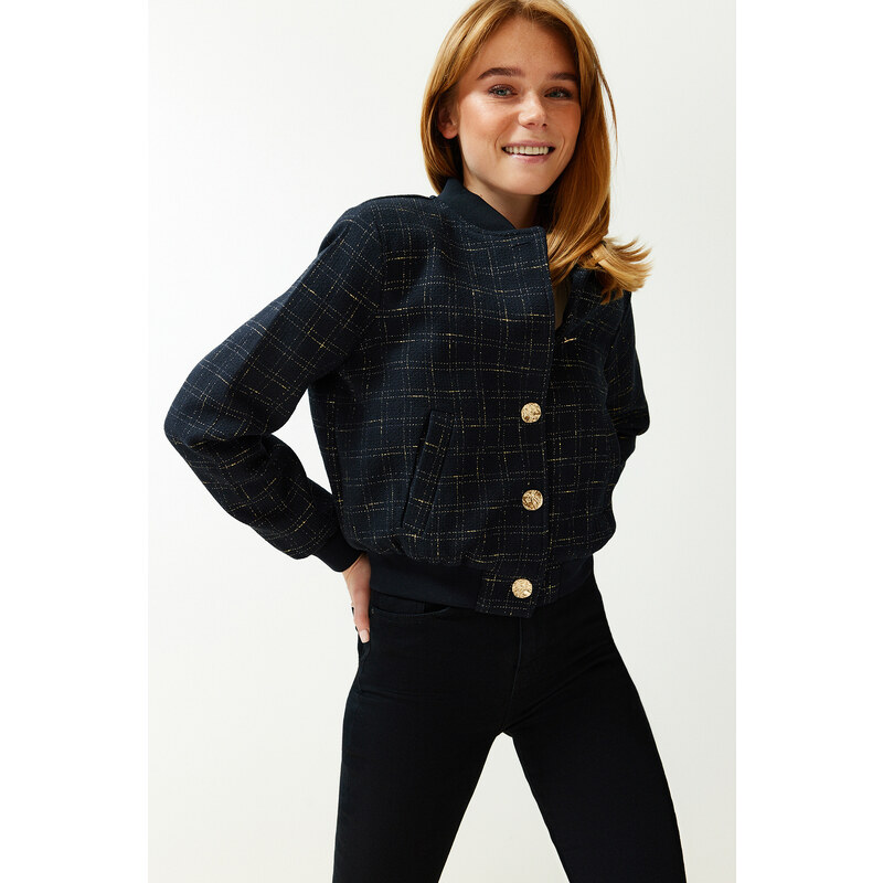 Trendyol Navy Blue Tweed Jacket Coat