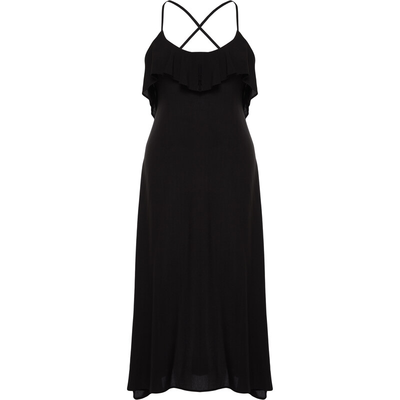 Trendyol Curve Black Long Flounce Beach Dress