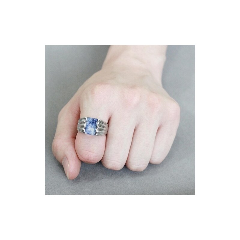 US Ocelový pánský prsten s modrým Achátem Ocel 316 - Lance