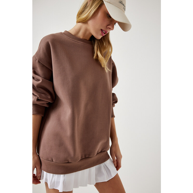 Happiness İstanbul Women's Mink Raised Basic Sweatshirt