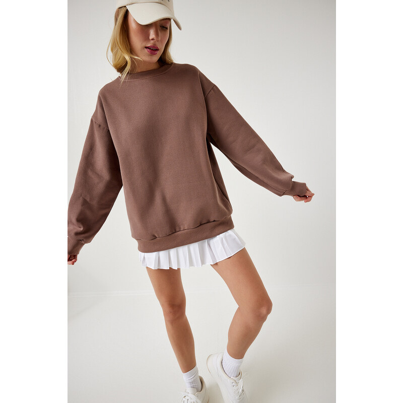 Happiness İstanbul Women's Mink Raised Basic Sweatshirt