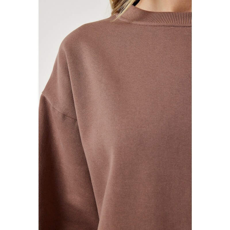 Happiness İstanbul Women's Mink Raised Basic Sweatshirt