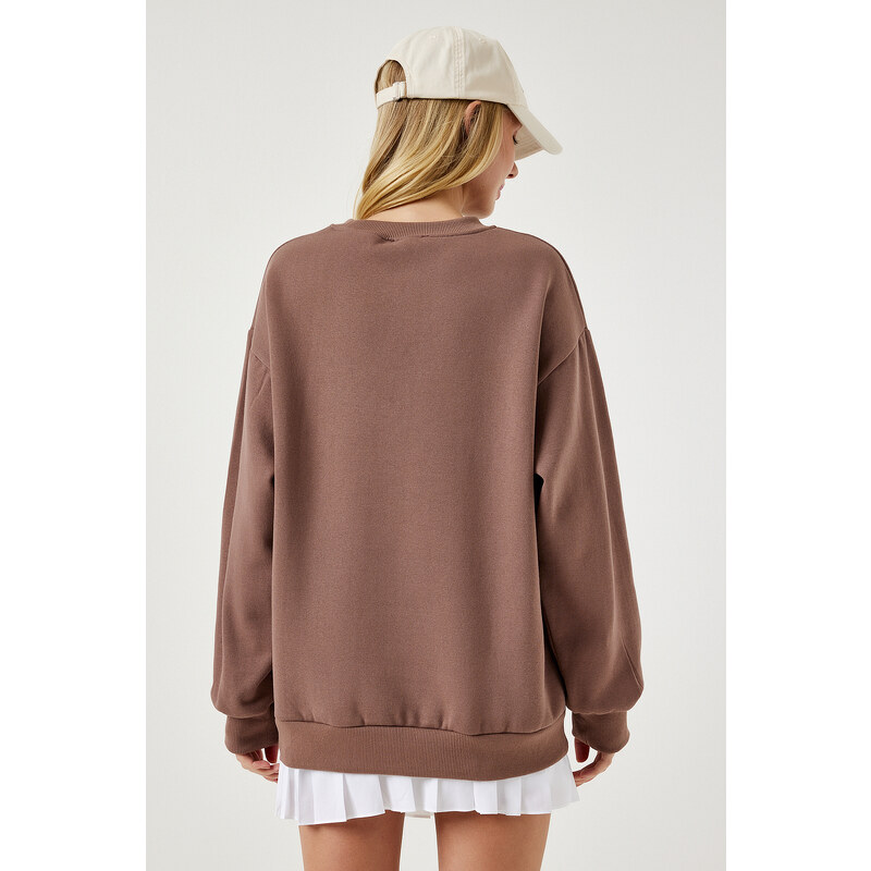 Happiness İstanbul Women's Mink Raised Basic Sweatshirt